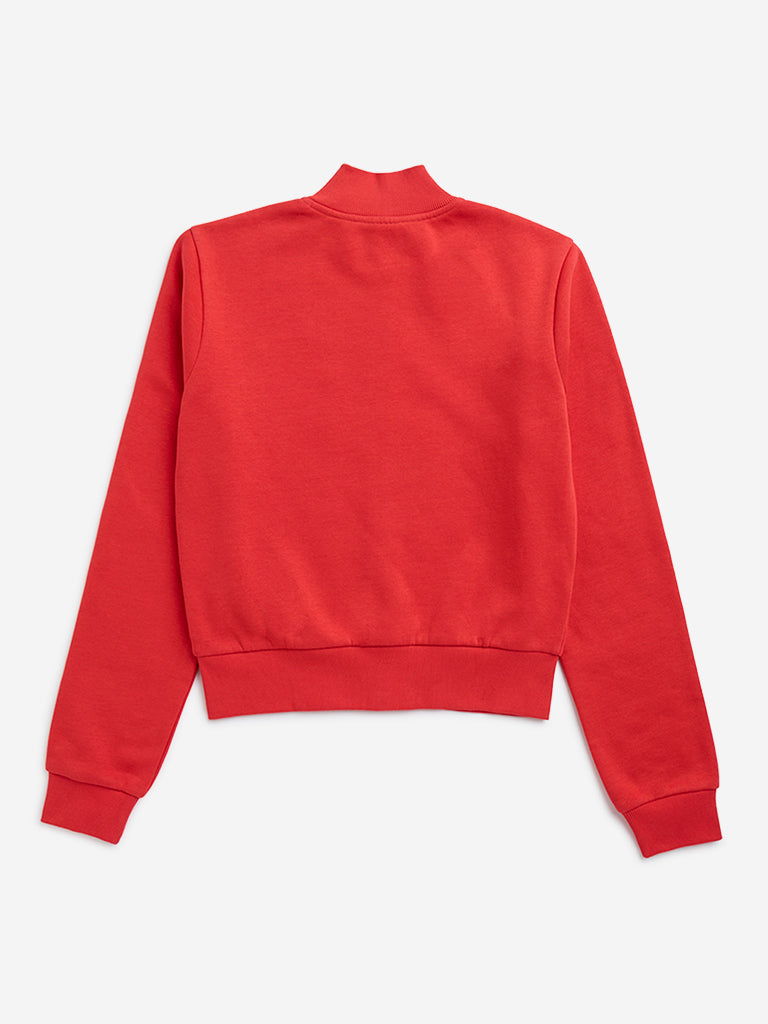 Y&F Kids Red Text Embroidered Cotton-Blend Jacket