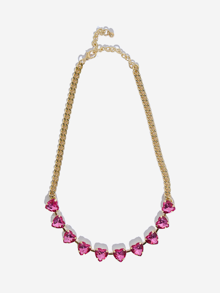 Westside Accessories Pink Diamante Heart Necklace