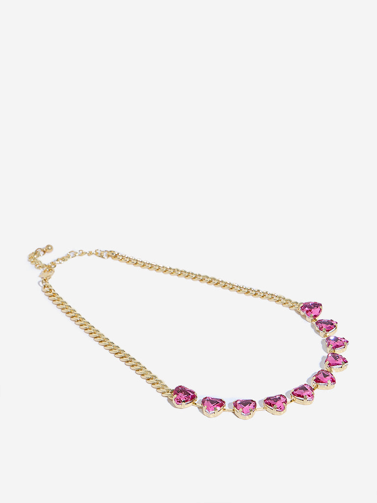 Westside Accessories Pink Diamante Heart Necklace