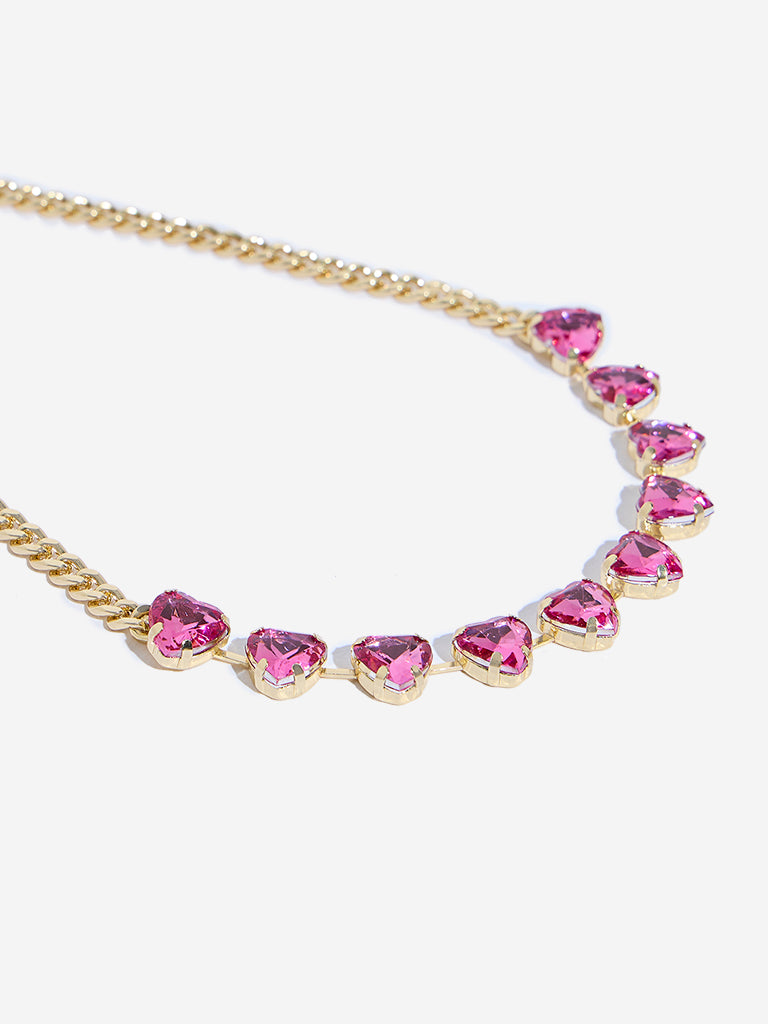 Westside Accessories Pink Diamante Heart Necklace