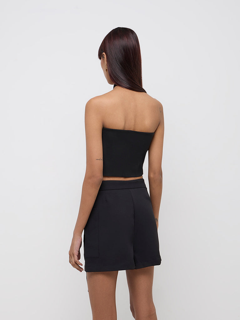 Nuon Black Ruffle Detailed Tube Top