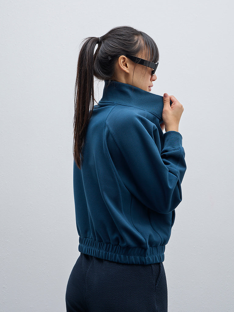 Westside Studiofit Women's Solid Teal Jacket for Sports Wear Back View