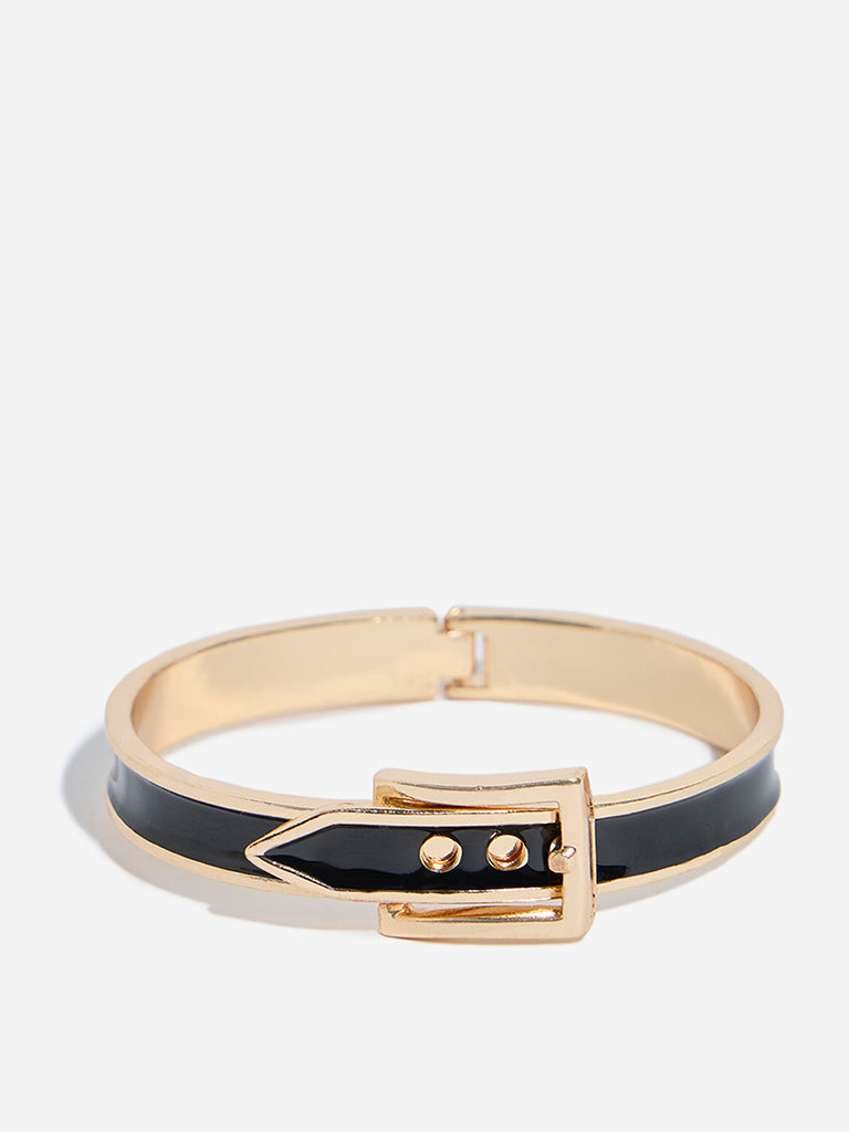 Westside Accessories Gold and Black Buckled Cuff Bracelet