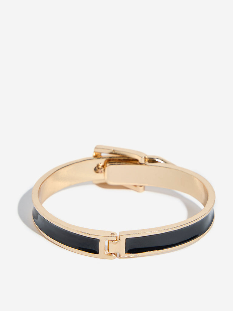 Westside Accessories Gold and Black Buckled Cuff Bracelet