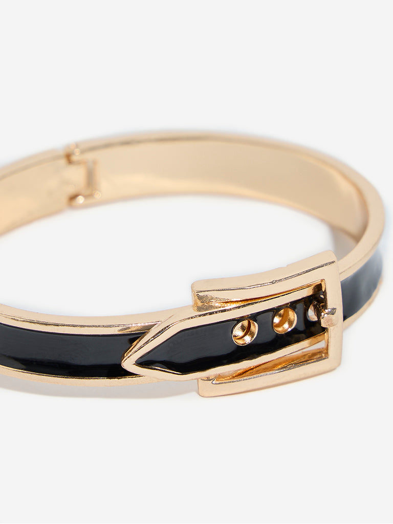 Westside Accessories Gold and Black Buckled Cuff Bracelet