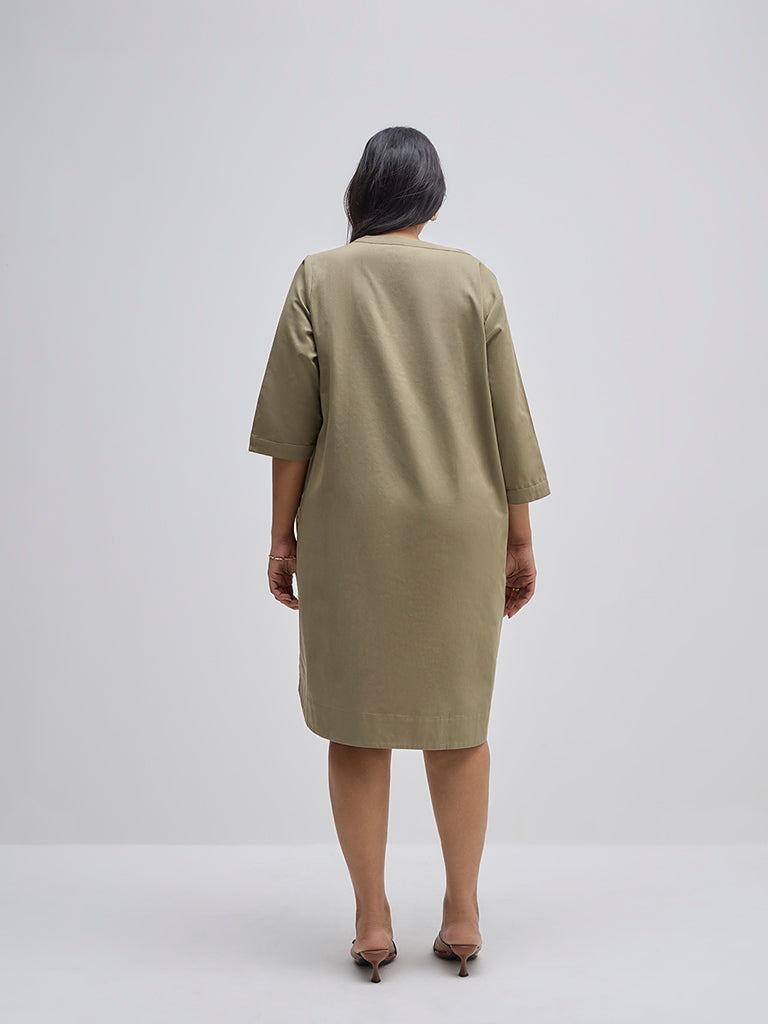 Gia Olive A-Line Smocked Dress