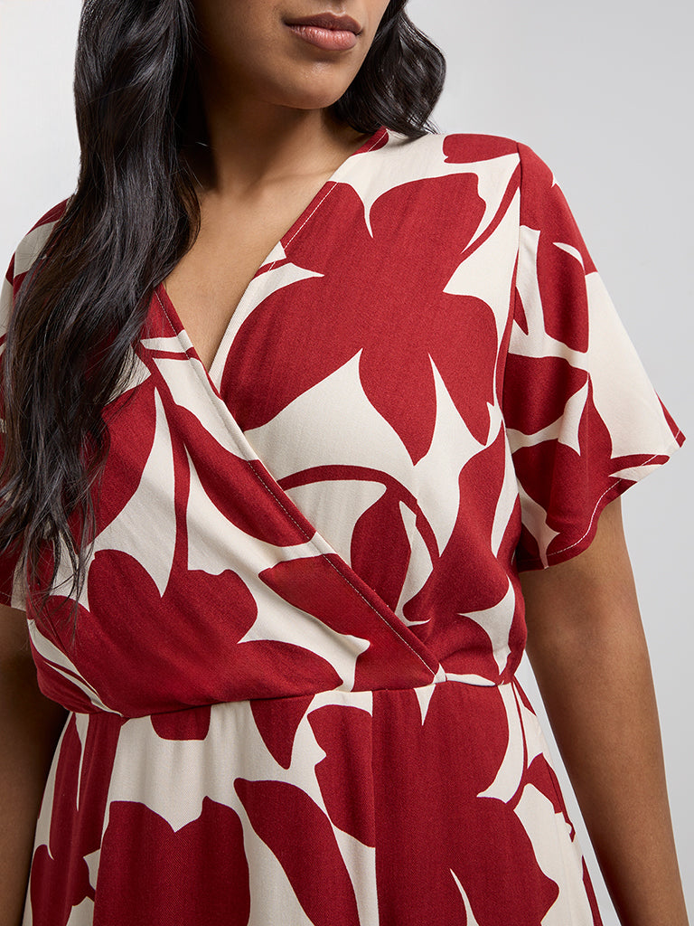Gia Red Floral Printed A-Line Dress