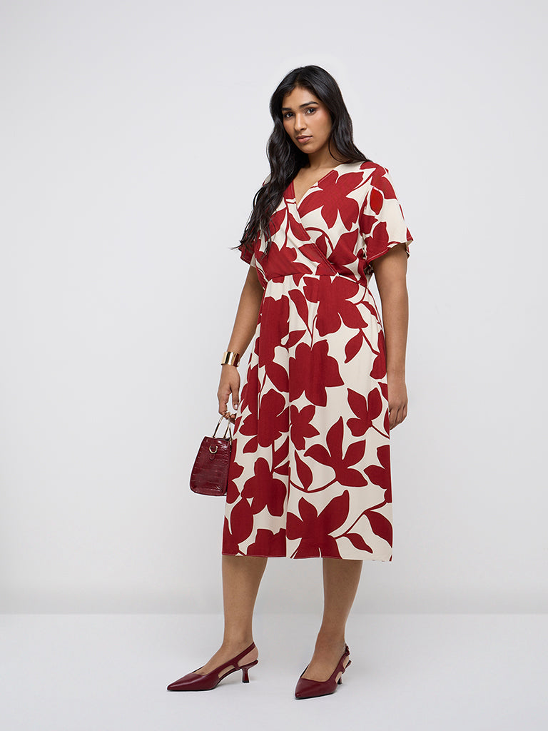 Gia Red Floral Printed A-Line Dress