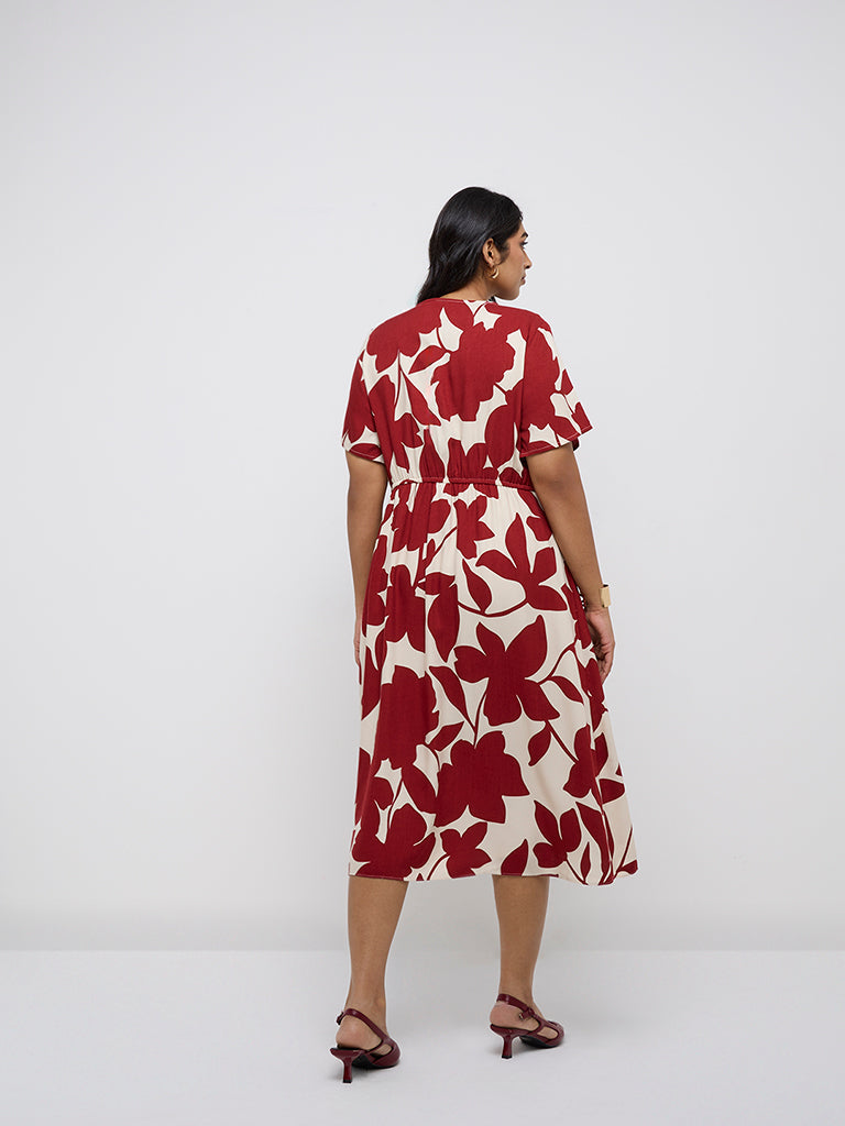 Gia Red Floral Printed A-Line Dress