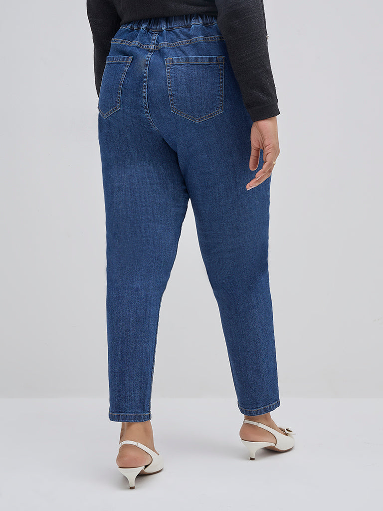 Gia Dark Blue Solid High-Rise Cotton-Blend Jeggings