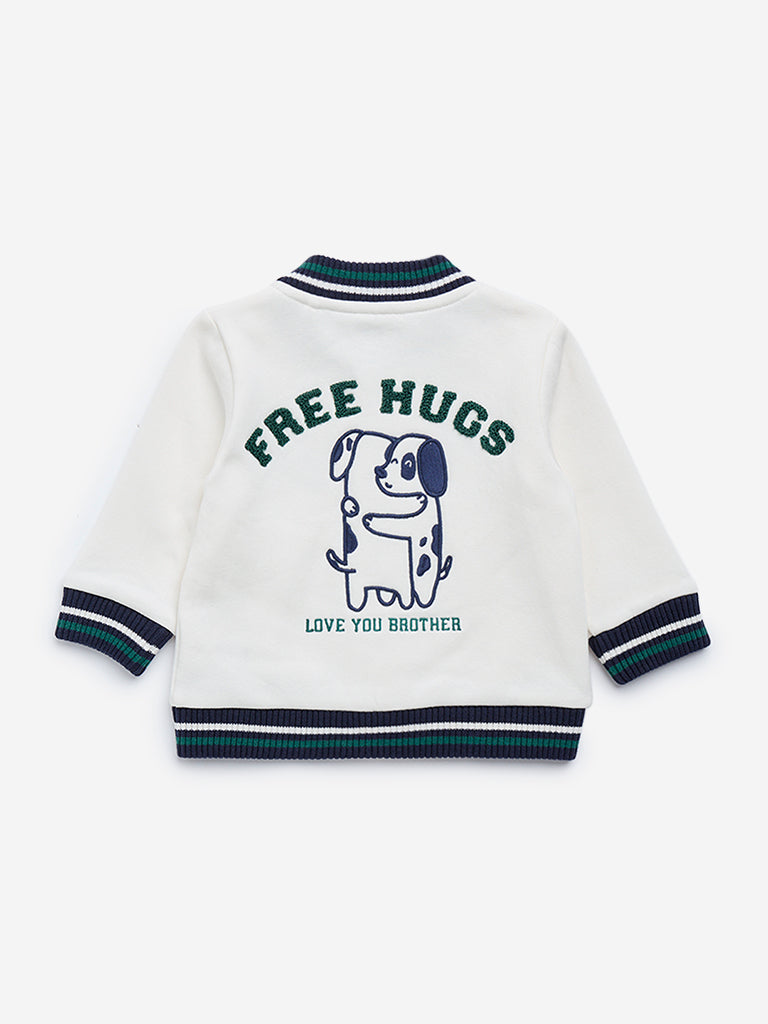 HOP Baby Off-White Cotton-Blend Varsity Jacket