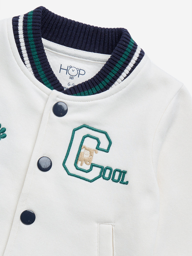 HOP Baby Off-White Cotton-Blend Varsity Jacket