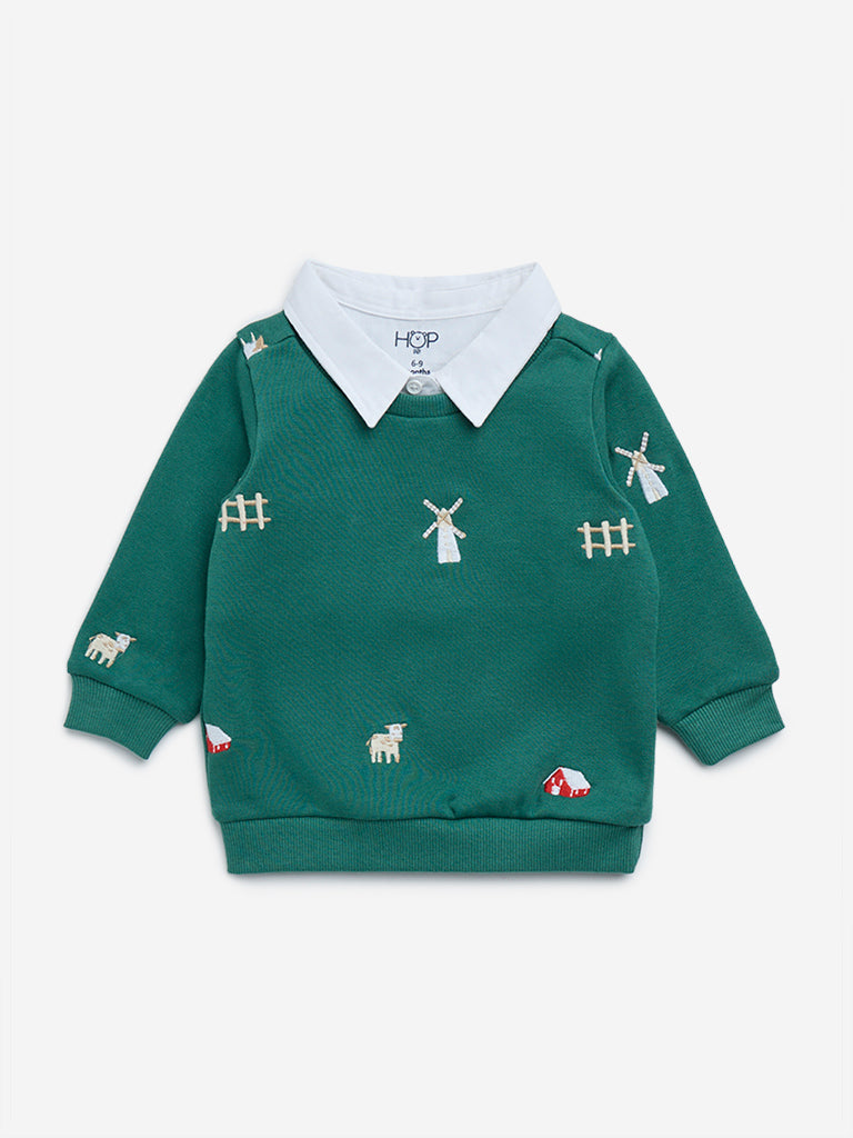 HOP Baby Green Farm Design Cotton-Blend Sweatshirt