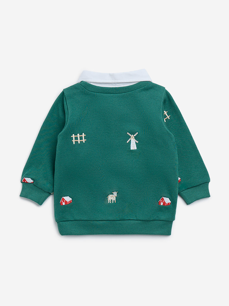 HOP Baby Green Farm Design Cotton-Blend Sweatshirt