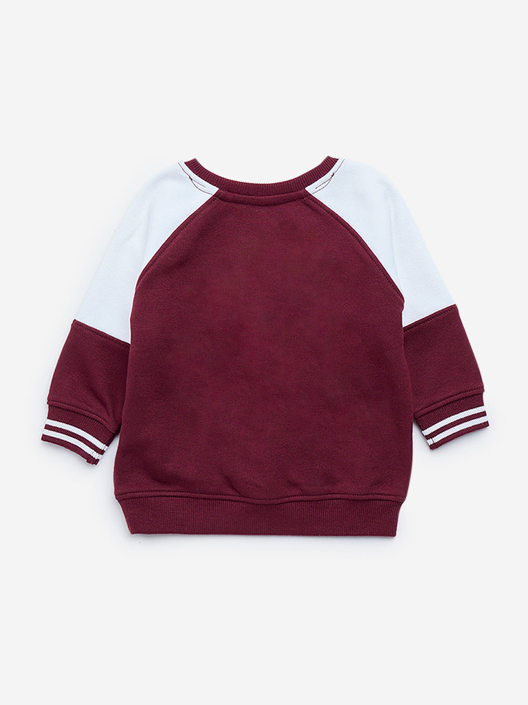 HOP Baby Maroon Text Design Cotton-Blend Sweatshirt