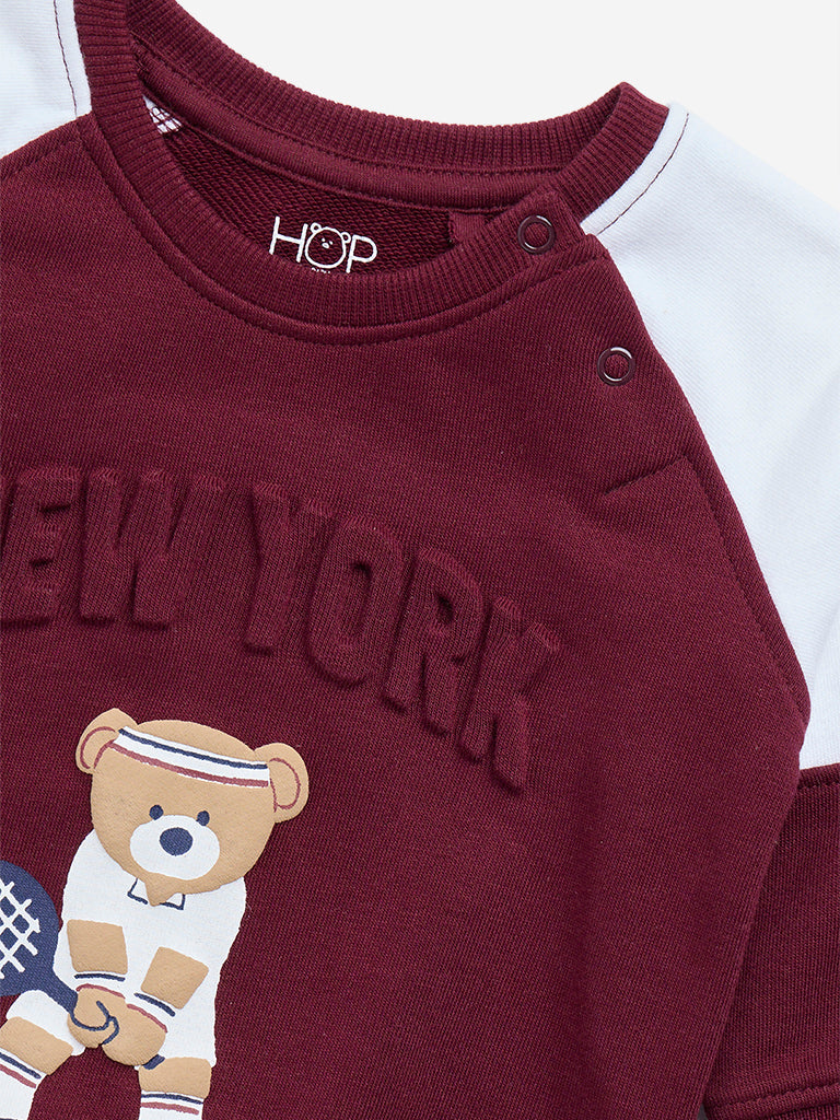 HOP Baby Maroon Text Design Cotton-Blend Sweatshirt
