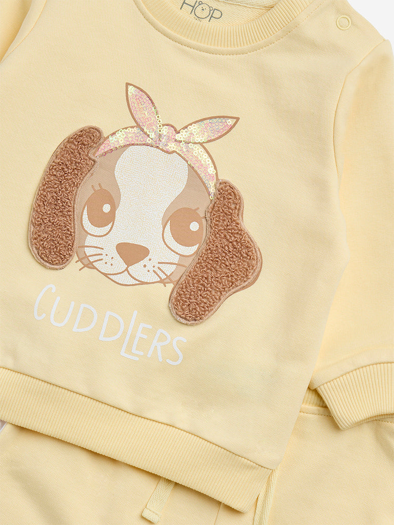 Westside HOP Baby Girl's Yellow Animal Design Cotton T-Shirt with Pants Set for Casual Wear Zoomed View