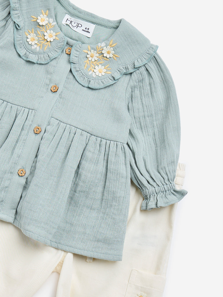 Westside HOP Baby Girl's Sage Embroidered Cotton-Blend Top with Pants Set for Casual Wear Zoomed View