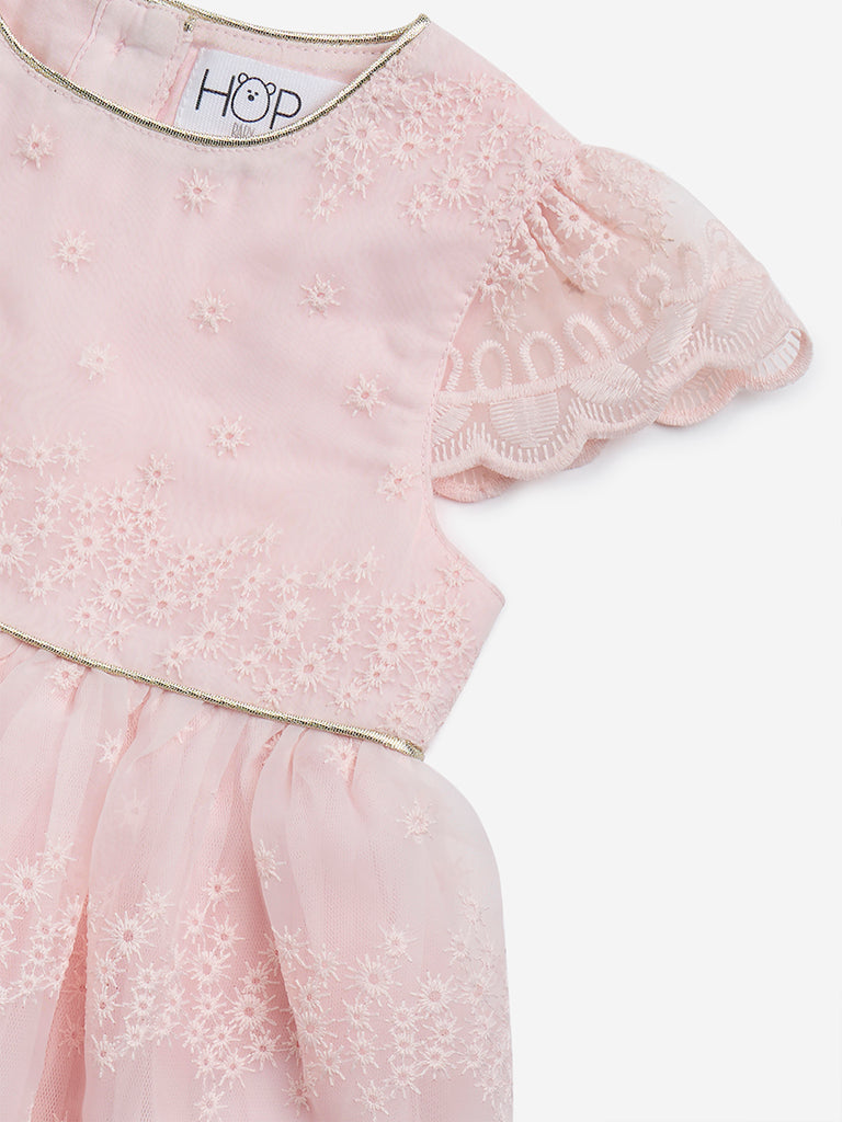 Westside HOP Baby Girl's Pink Embroidered Fit-and-Flare Dress for Party Wear Zoomed View