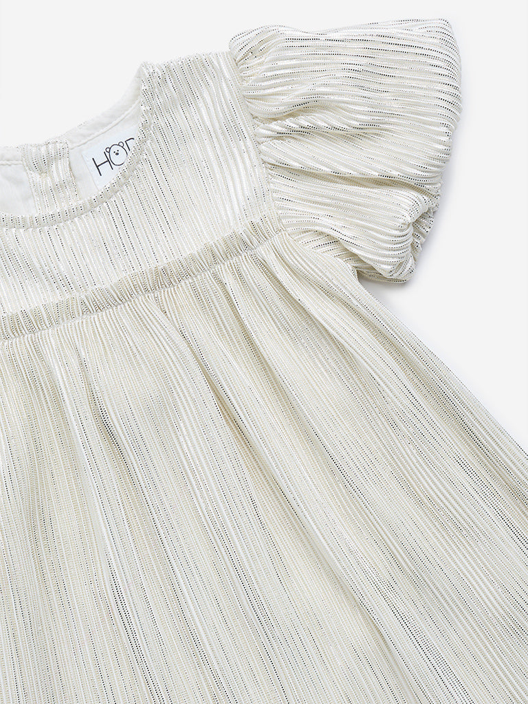 Westside HOP Baby Girl's Off-White Plisse A-Line Dress for Party Wear Zoomed View