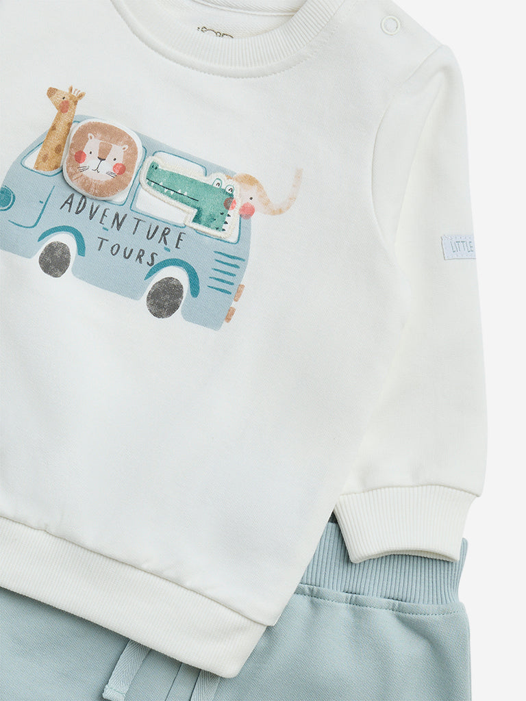 Westside HOP Baby Boy's Mint Printed Cotton Sweatshirt and Joggers Set for Winter Wear Zoomed View