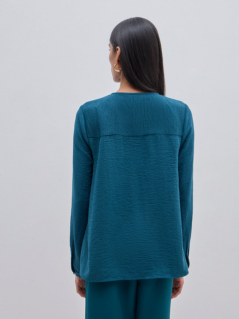 Wardrobe Teal Crinkle Top