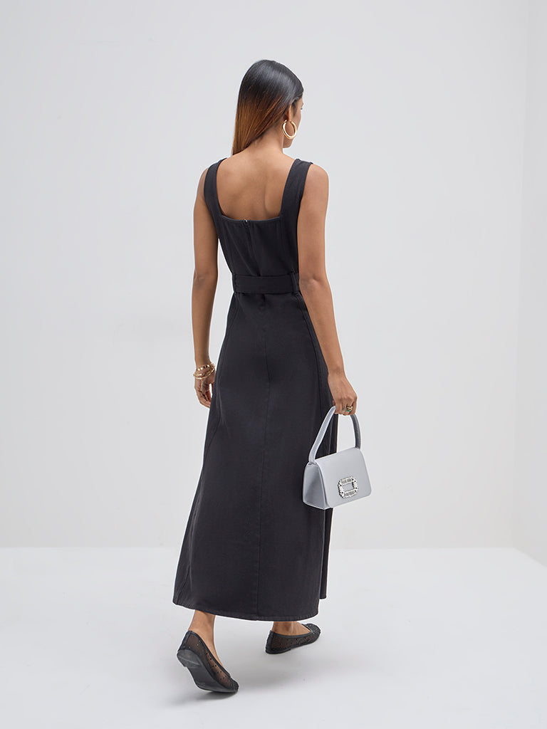 LOV Black A-Line Denim Dress with Belt