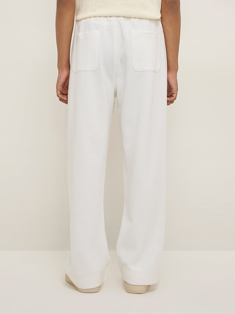 Studiofit White Relaxed-Fit Mid-Rise Cotton-Blend Track Pants