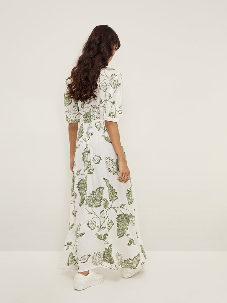 Westside Bombay Paisley Women's Sage Floral Printed Wrap-Style Dress for Everyday Back View