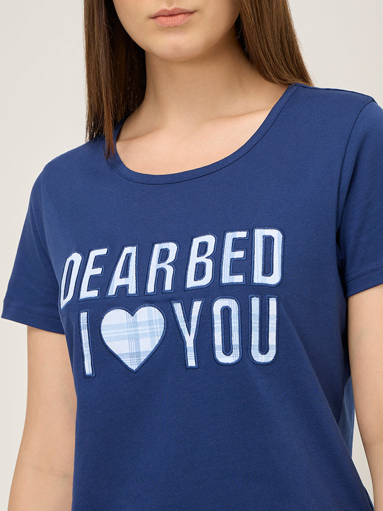 Wunderlove Navy Text Design Cotton Pyjamas Set In A Bag