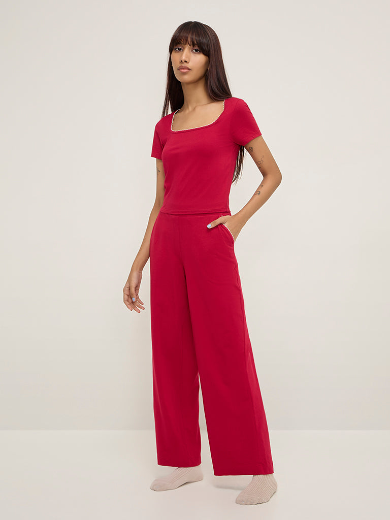 Buy Superstar Red High Rise Cotton Blend Pants from Westside
