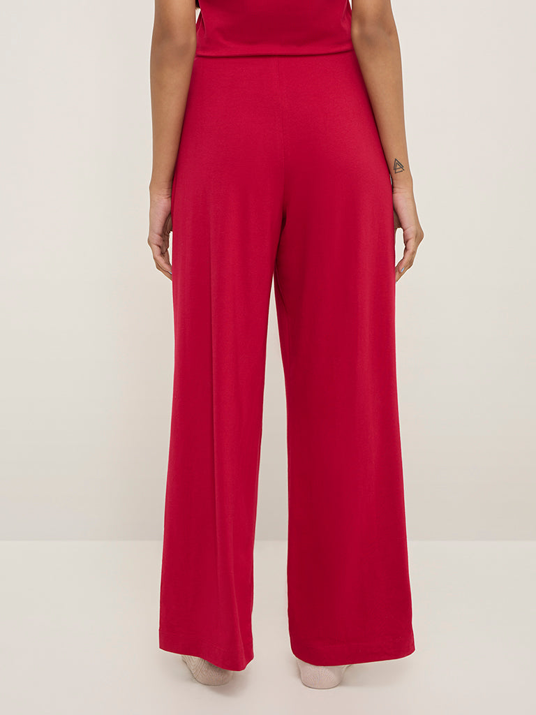 Superstar Red High-Rise Cotton-Blend Pants