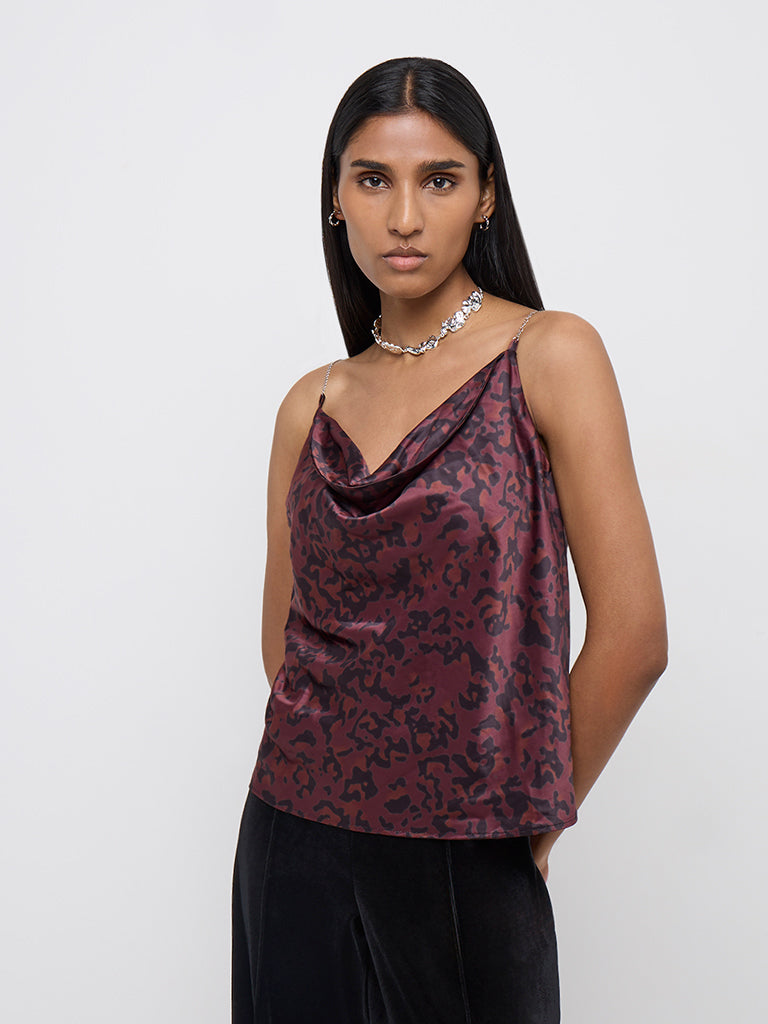 Wardrobe Burgundy Animal Printed Top
