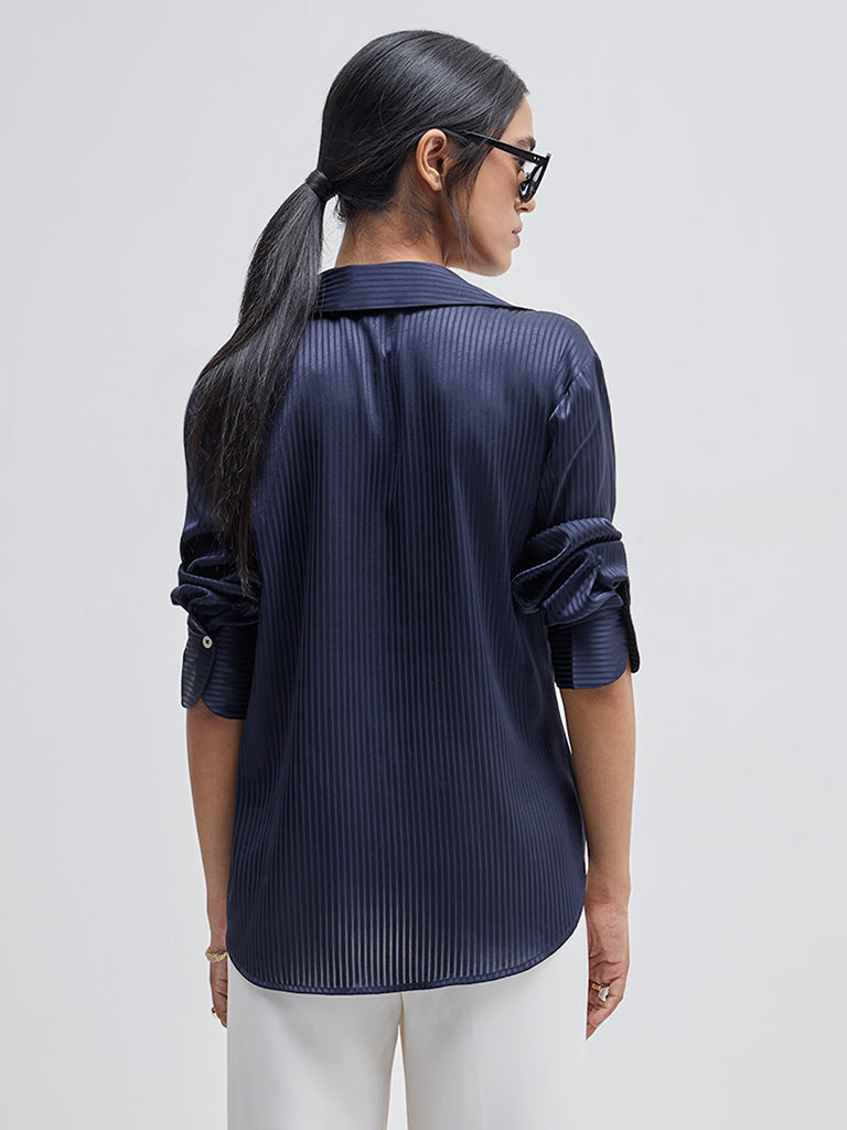 Wardrobe Navy Self-Striped Shirt