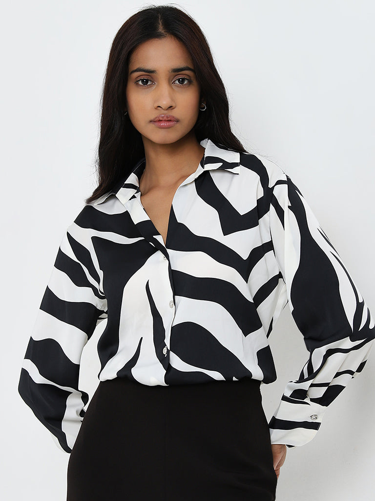 Wardrobe Black & White Abstract Printed Shirt
