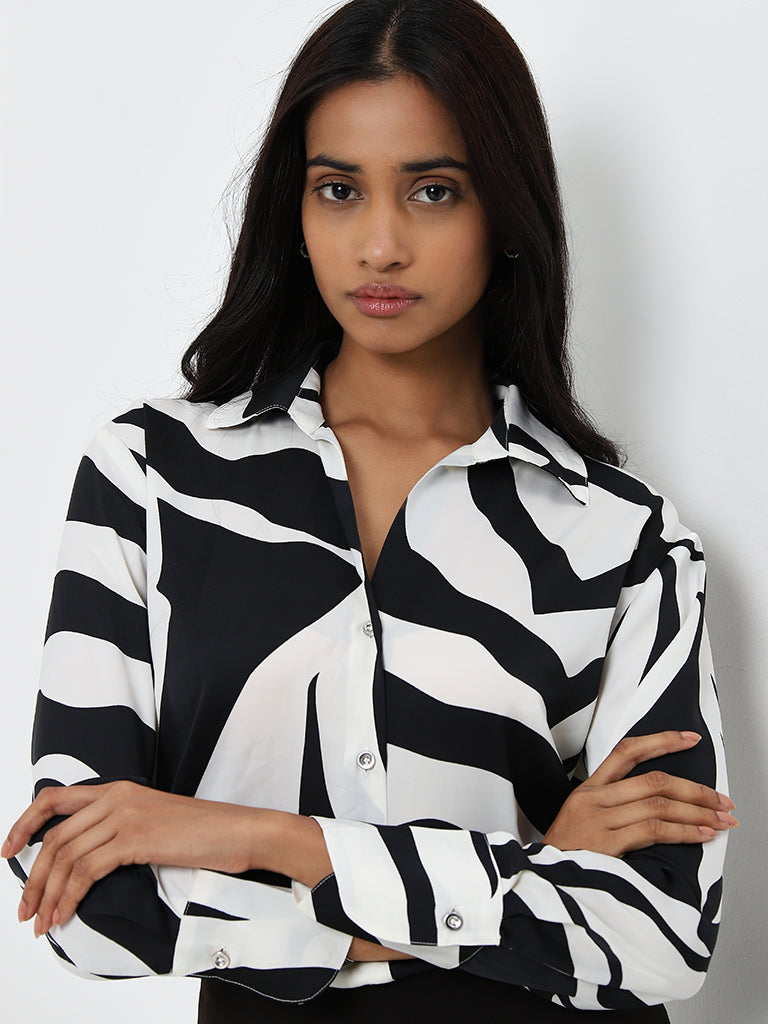 Wardrobe Black & White Abstract Printed Shirt