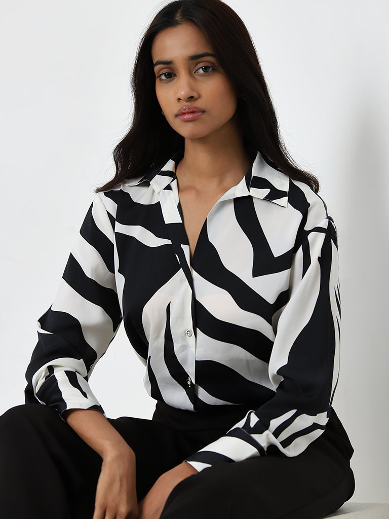 Wardrobe Black & White Abstract Printed Shirt