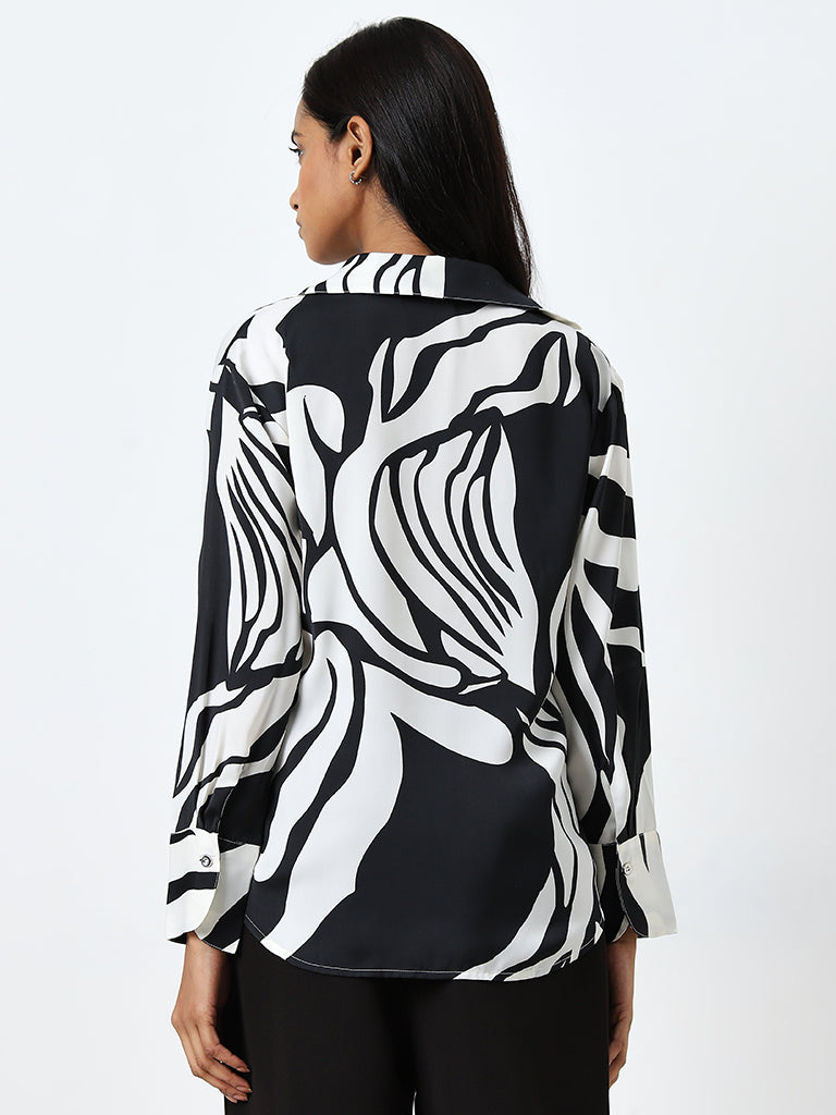 Wardrobe Black & White Abstract Printed Shirt