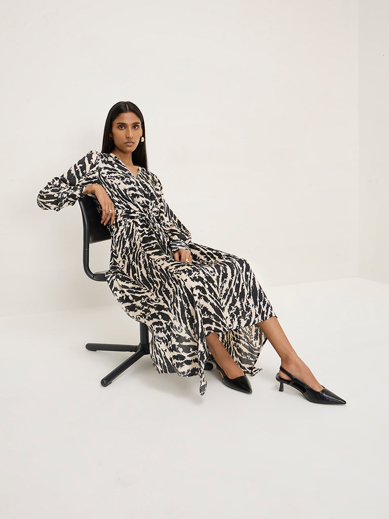 Wardrobe Black Animal Printed A-Line Dress