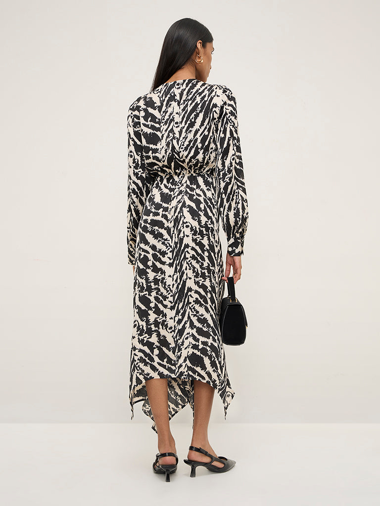 Wardrobe Black Animal Printed A-Line Dress