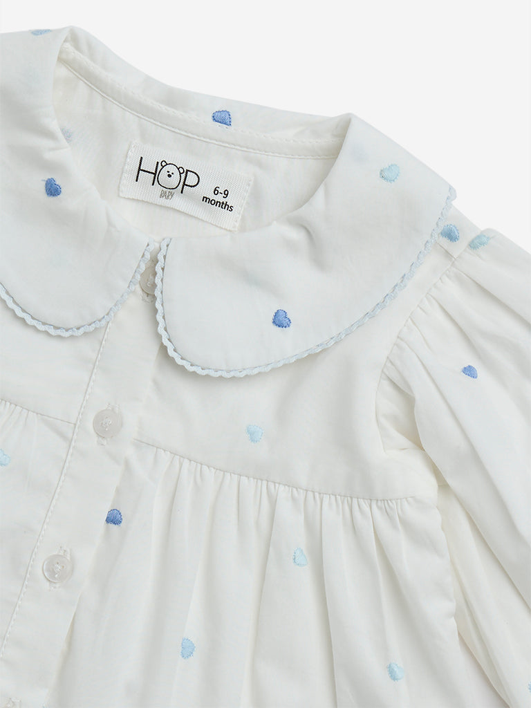 Westside HOP Baby Girl's White Heart Printed Cotton Tiered Dress for Casual Wear Zoomed View