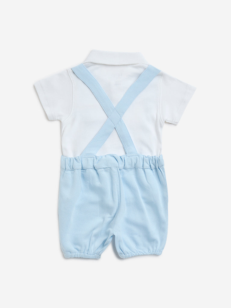 Westside HOP Baby Boy's Light Blue Cotton Dungaree with T-Shirt Set for Casual Wear Back View
