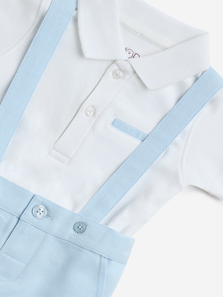 Westside HOP Baby Boy's Light Blue Cotton Dungaree with T-Shirt Set for Casual Wear Zoomed View