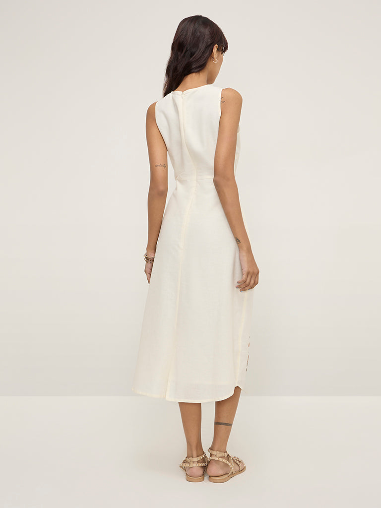 Bombay Paisley Off-White Floral Printed A-Line Cotton-Blend Dress