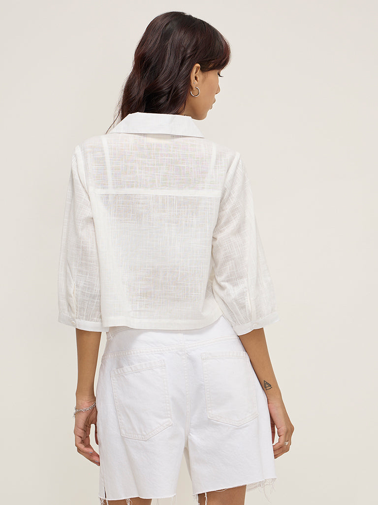 Bombay Paisley White Floral Embroidered Cotton Shirt