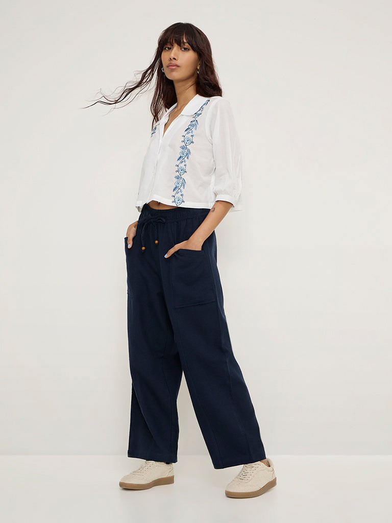 Bombay Paisley White Floral Embroidered Cotton Shirt