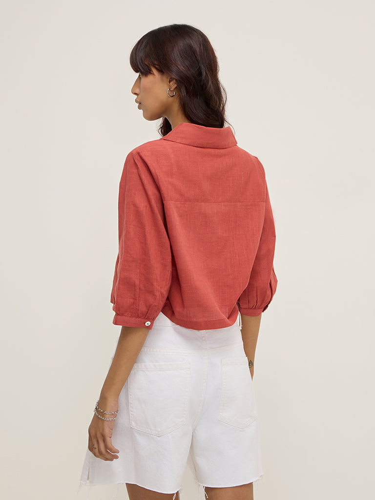 Bombay Paisley Rust Floral Embroidered Cotton-Blend Shirt