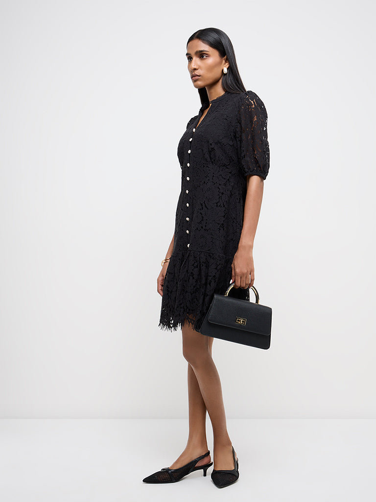 Wardrobe Black Lace Design Drop-Waist Dress