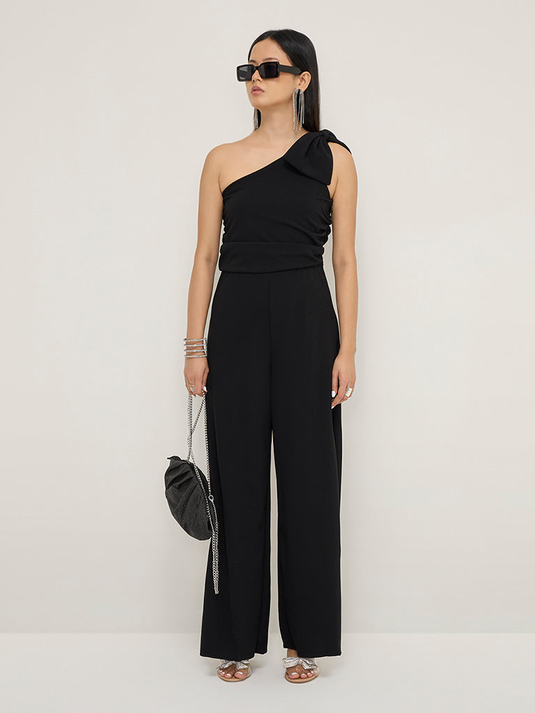 Wardrobe Black Bow Design Ruched Jumpsuit