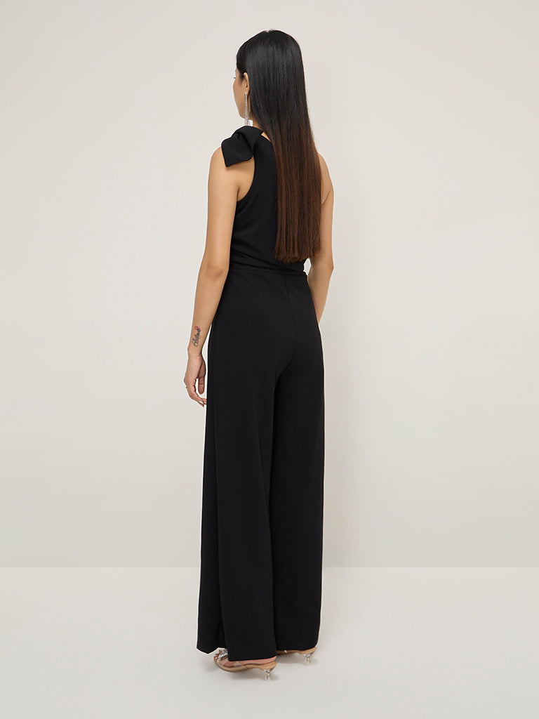 Wardrobe Black Bow Design Ruched Jumpsuit